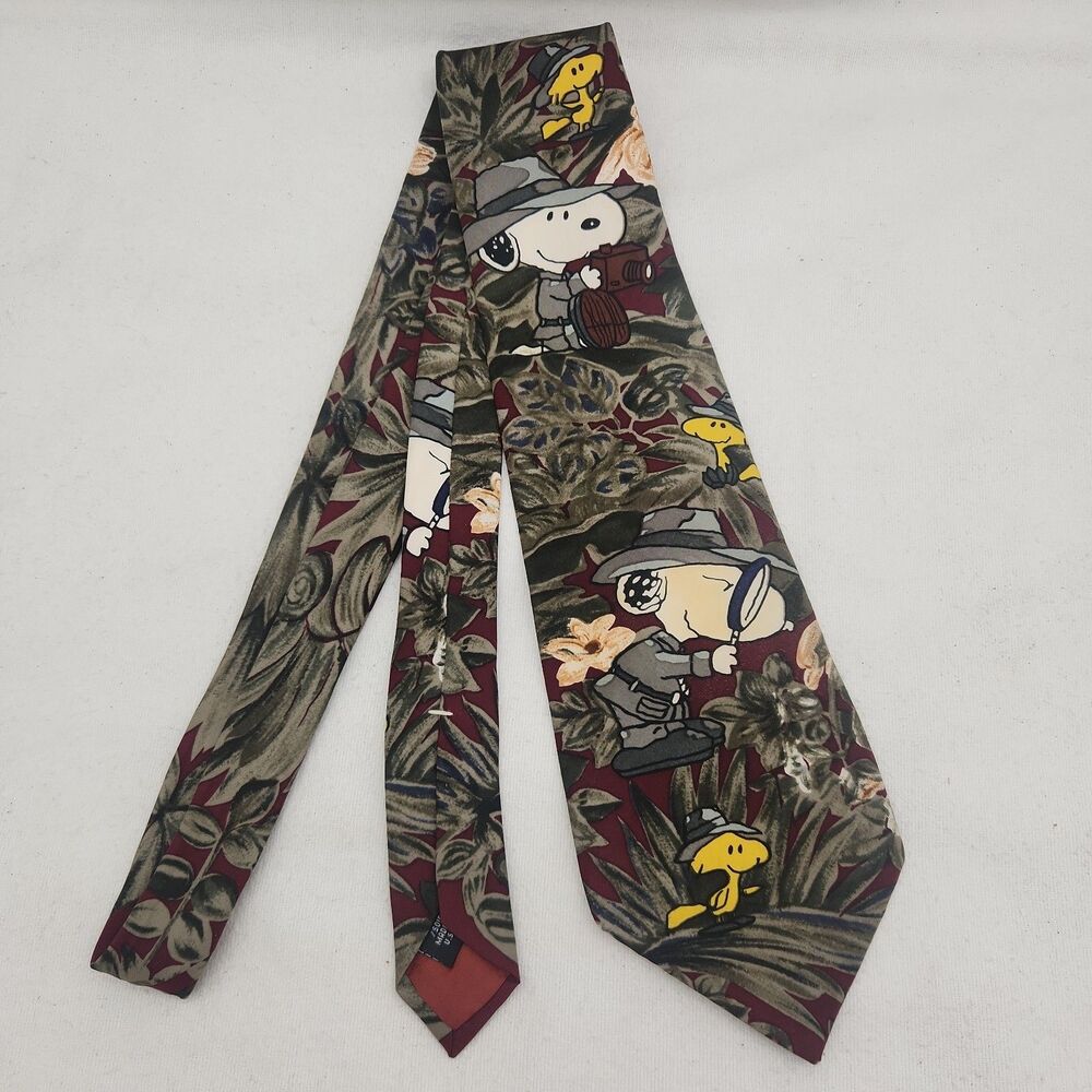 Tie Peanuts Jungle Joe Silk Necktie Snoopy Woodstock Safari 1965 Vintage